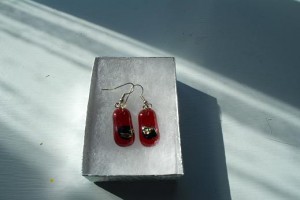 Earrings, hand made, glass fusion.